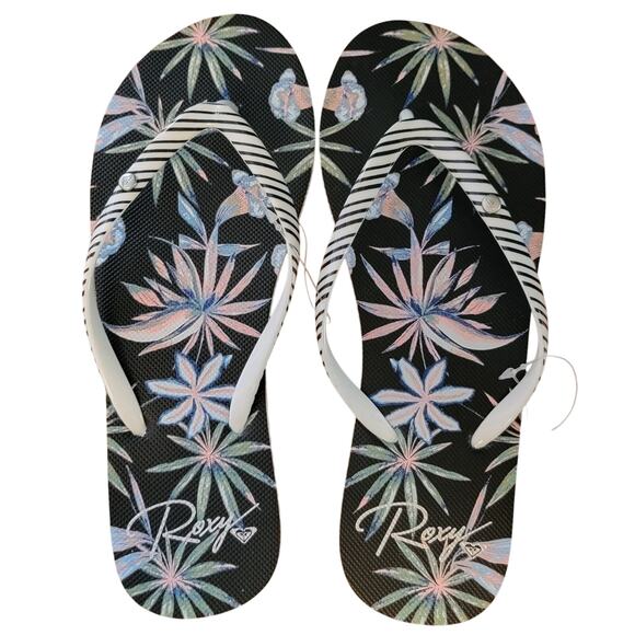 Roxy Women Portofino II Flip Flop Thong Sandals Size US 7 White Black Striped - Picture 1 of 3